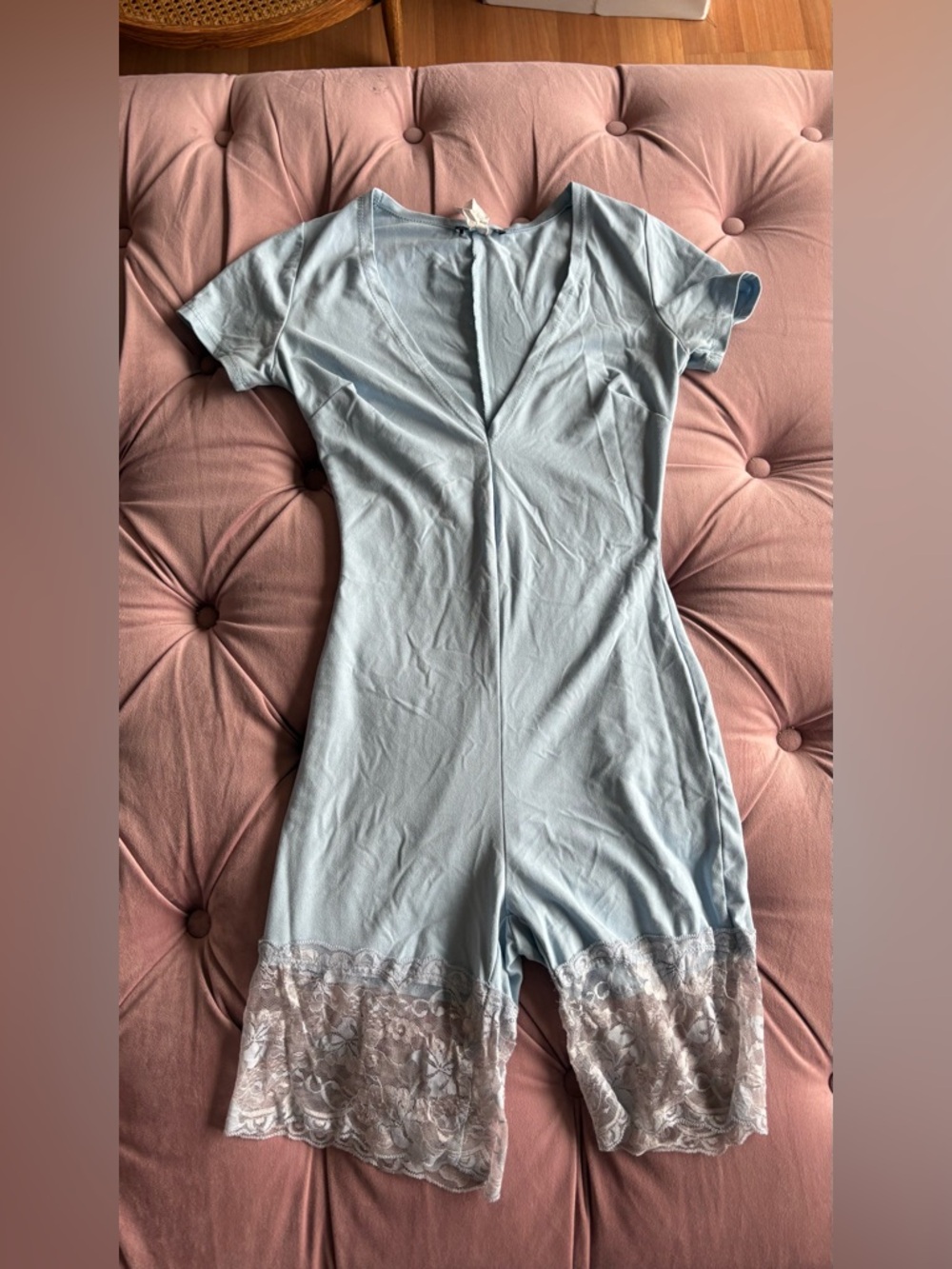 Fashion Nova Bodycon Romper with Lace Trim